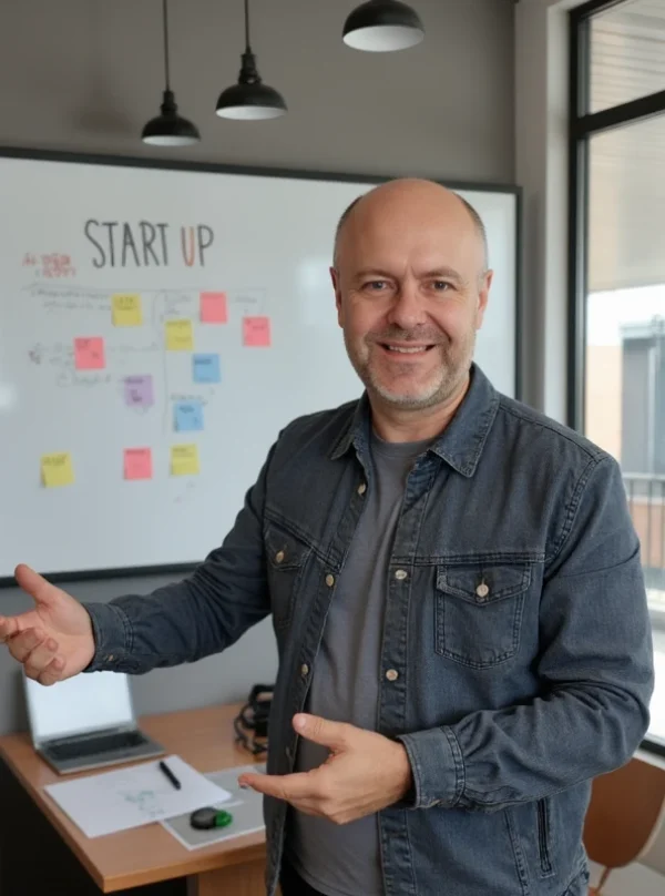 Retrato de Juan Alfonsín, experto en marketing digital e inteligencia artificial, en una oficina moderna.